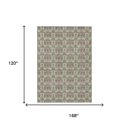 10' X 14' Green And Beige Floral Washable Indoor Outdoor Area Rug HomeRoots
