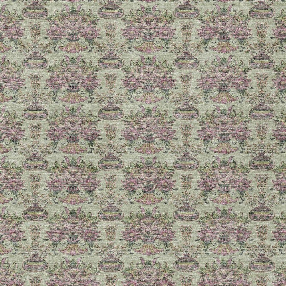 10' X 14' Green And Beige Floral Washable Indoor Outdoor Area Rug — view 8
