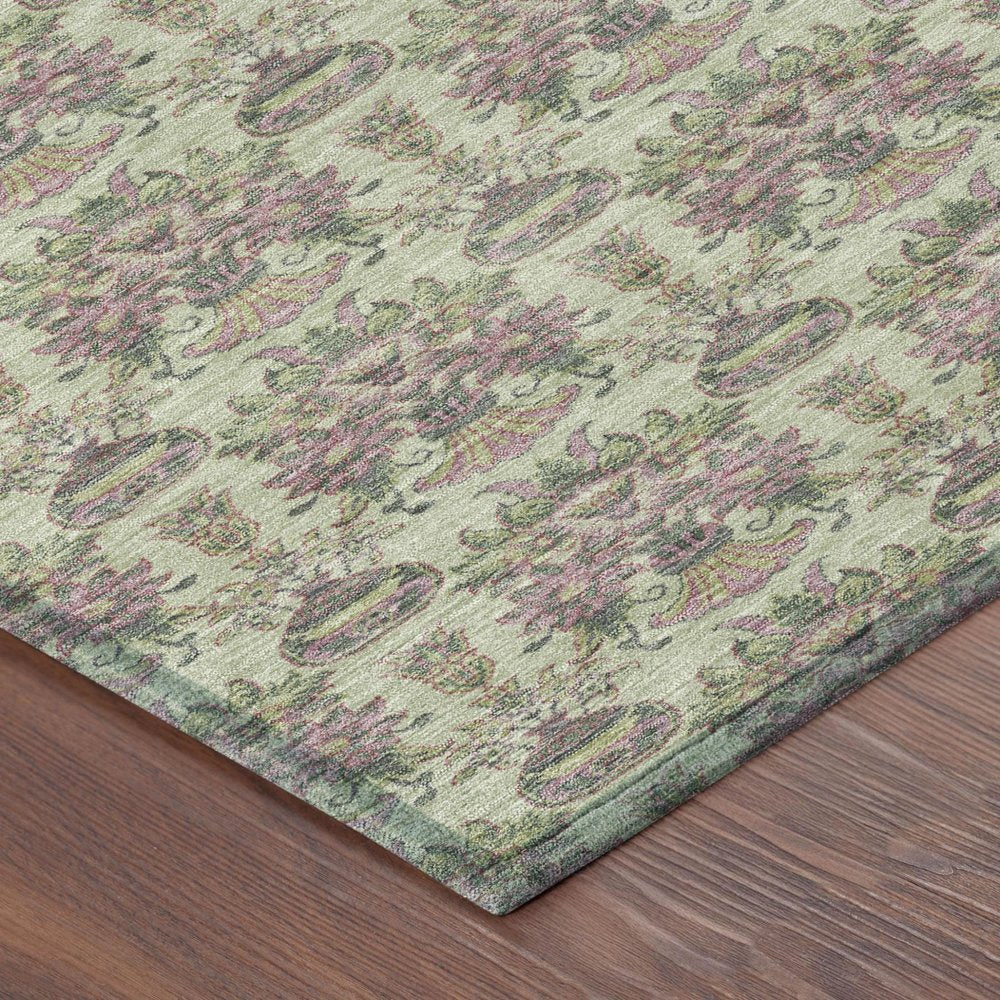 10' X 14' Green And Beige Floral Washable Indoor Outdoor Area Rug HomeRoots