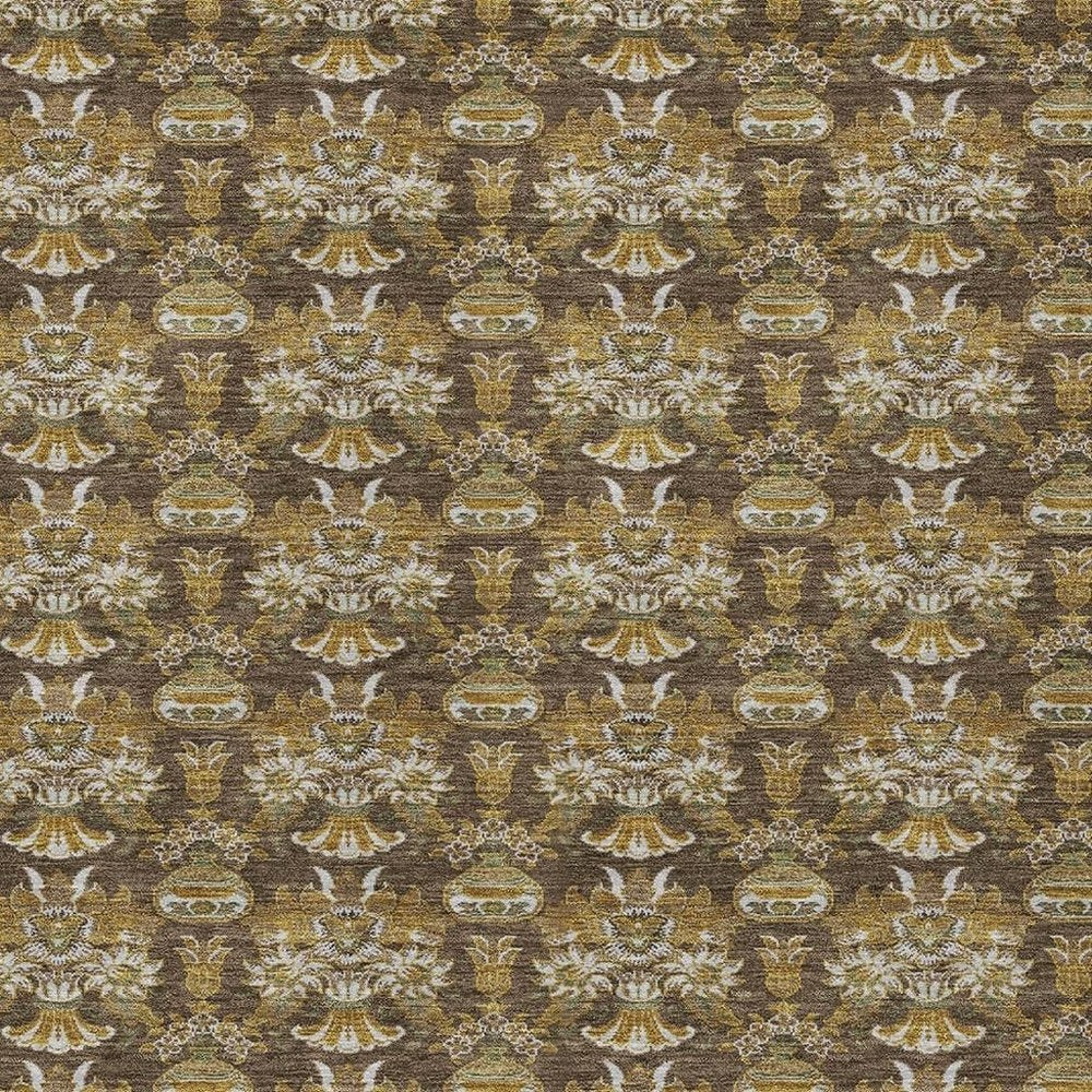 3' X 5' Chocolate And Copper Floral Washable Indoor Outdoor Area Rug — view 4