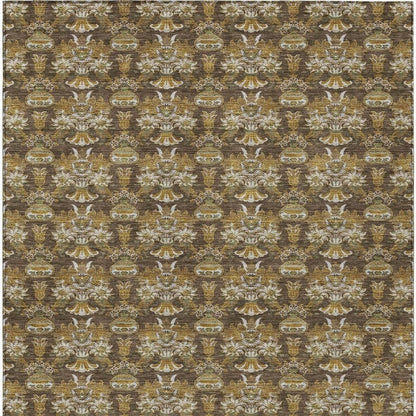 3' X 5' Chocolate And Copper Floral Washable Indoor Outdoor Area Rug