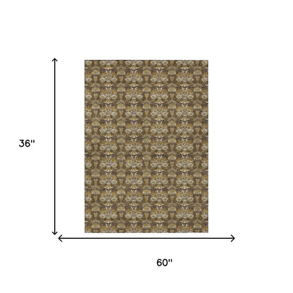3' X 5' Chocolate And Copper Floral Washable Indoor Outdoor Area Rug HomeRoots