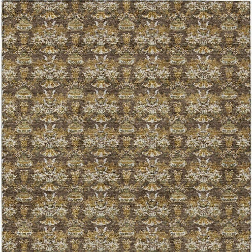 3' X 5' Chocolate And Copper Floral Washable Indoor Outdoor Area Rug HomeRoots