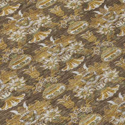 3' X 5' Chocolate And Copper Floral Washable Indoor Outdoor Area Rug HomeRoots