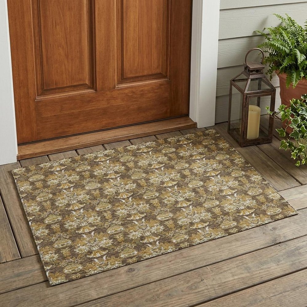 3' X 5' Chocolate And Copper Floral Washable Indoor Outdoor Area Rug