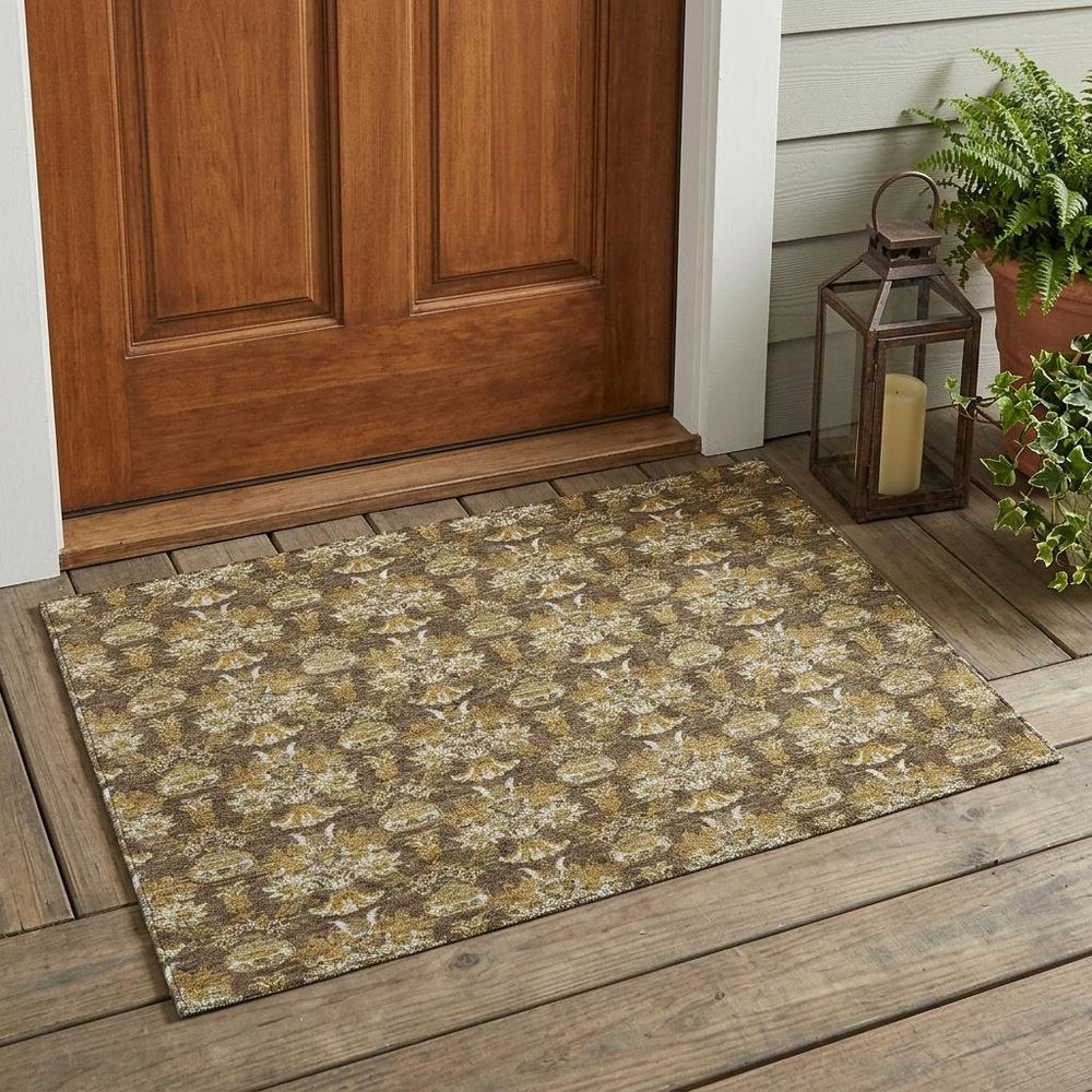 3' X 5' Chocolate And Copper Floral Washable Indoor Outdoor Area Rug HomeRoots