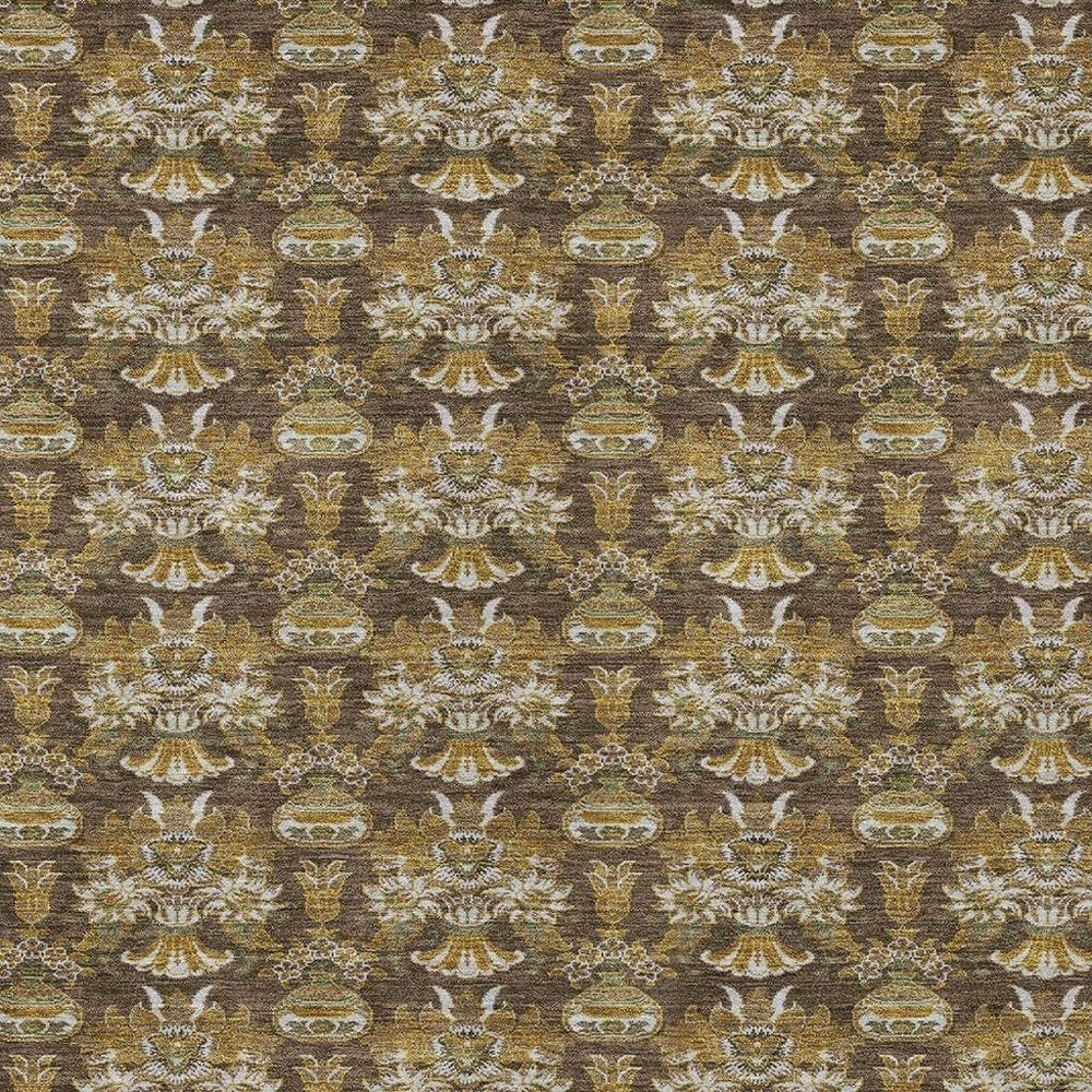 5' X 8' Chocolate And Copper Floral Washable Indoor Outdoor Area Rug — view 8