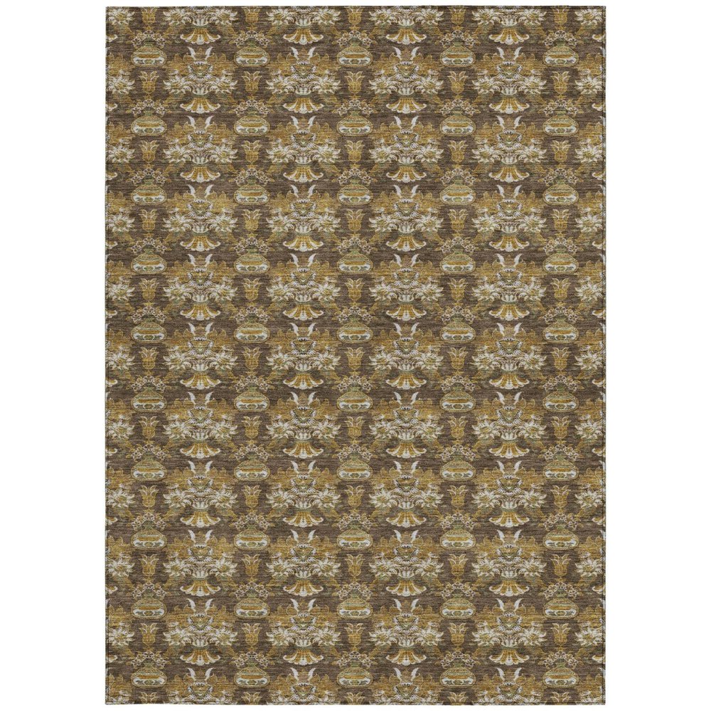 5' X 8' Chocolate And Copper Floral Washable Indoor Outdoor Area Rug — view 9