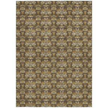 5' X 8' Chocolate And Copper Floral Washable Indoor Outdoor Area Rug HomeRoots