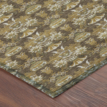 5' X 8' Chocolate And Copper Floral Washable Indoor Outdoor Area Rug HomeRoots
