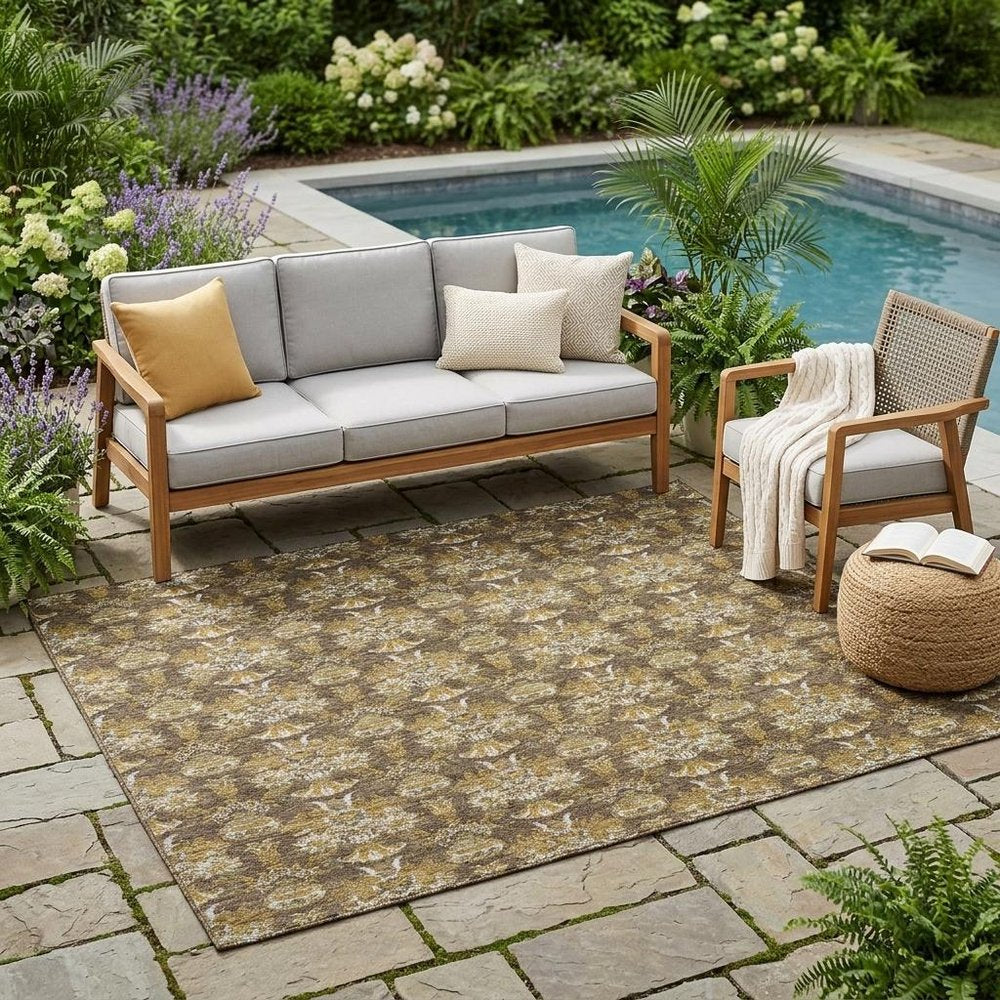 5' X 8' Chocolate And Copper Floral Washable Indoor Outdoor Area Rug HomeRoots