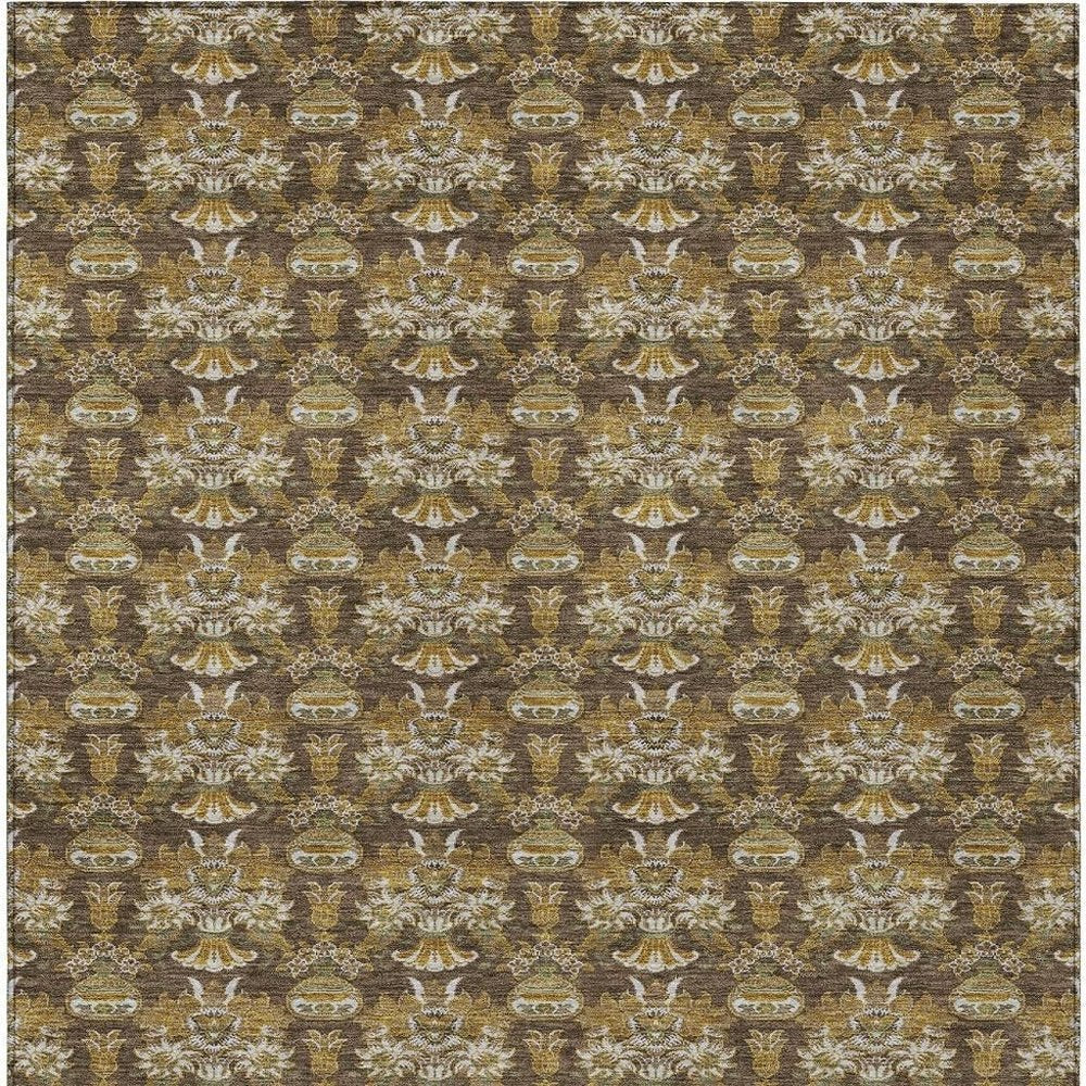 8' X 10' Chocolate And Copper Floral Washable Indoor Outdoor Area Rug — view 5
