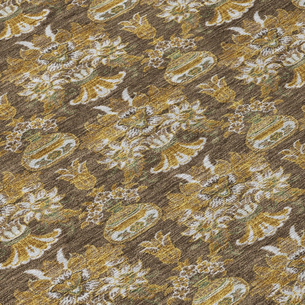 8' X 10' Chocolate And Copper Floral Washable Indoor Outdoor Area Rug — view 3