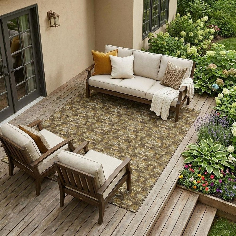 8' X 10' Chocolate And Copper Floral Washable Indoor Outdoor Area Rug HomeRoots