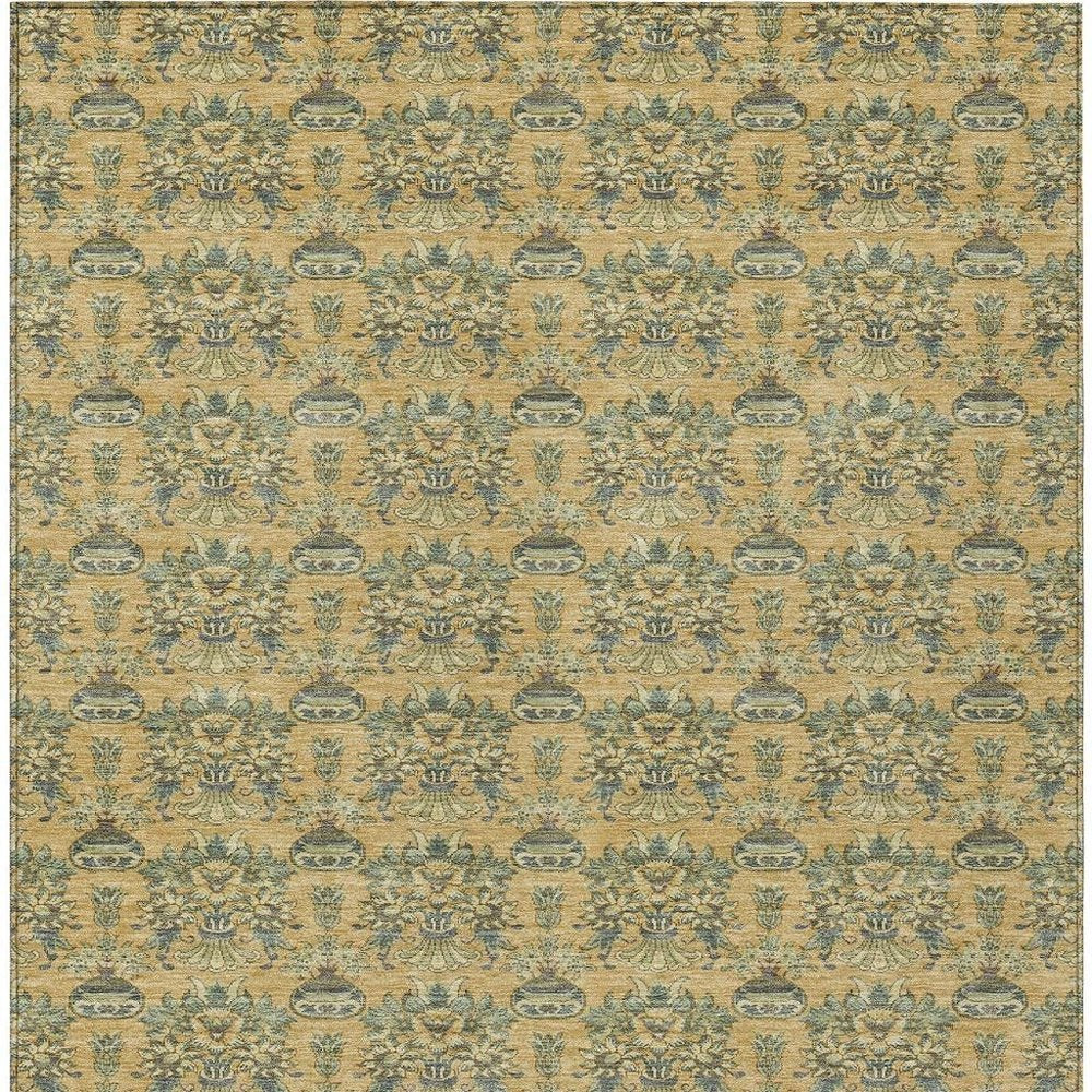 3' X 5' Gold And Silver Floral Washable Indoor Outdoor Area Rug HomeRoots