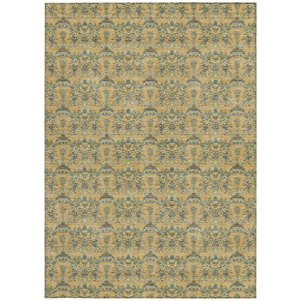 3' X 5' Gold And Silver Floral Washable Indoor Outdoor Area Rug — view 8