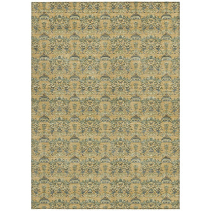 3' X 5' Gold And Silver Floral Washable Indoor Outdoor Area Rug HomeRoots