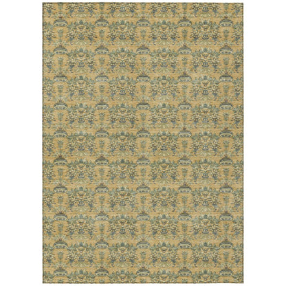 3' X 5' Gold And Silver Floral Washable Indoor Outdoor Area Rug HomeRoots