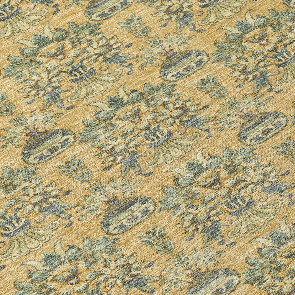 3' X 5' Gold And Silver Floral Washable Indoor Outdoor Area Rug HomeRoots