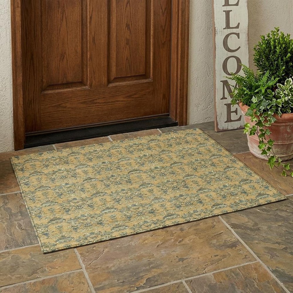 3' X 5' Gold And Silver Floral Washable Indoor Outdoor Area Rug — view 7