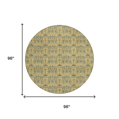 8' Gold And Silver Round Floral Washable Indoor Outdoor Area Rug HomeRoots