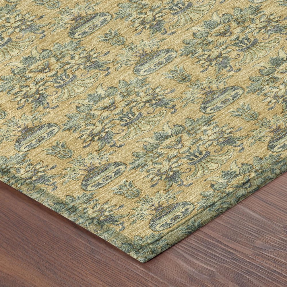 8' Gold And Silver Round Floral Washable Indoor Outdoor Area Rug — view 2