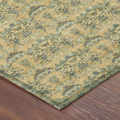 8' Gold And Silver Round Floral Washable Indoor Outdoor Area Rug HomeRoots