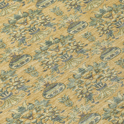 8' Gold And Silver Round Floral Washable Indoor Outdoor Area Rug HomeRoots