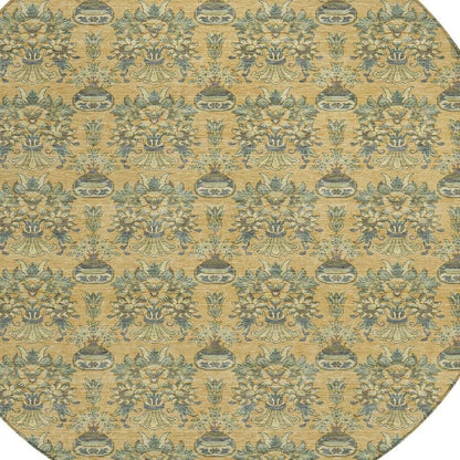 8' Gold And Silver Round Floral Washable Indoor Outdoor Area Rug HomeRoots