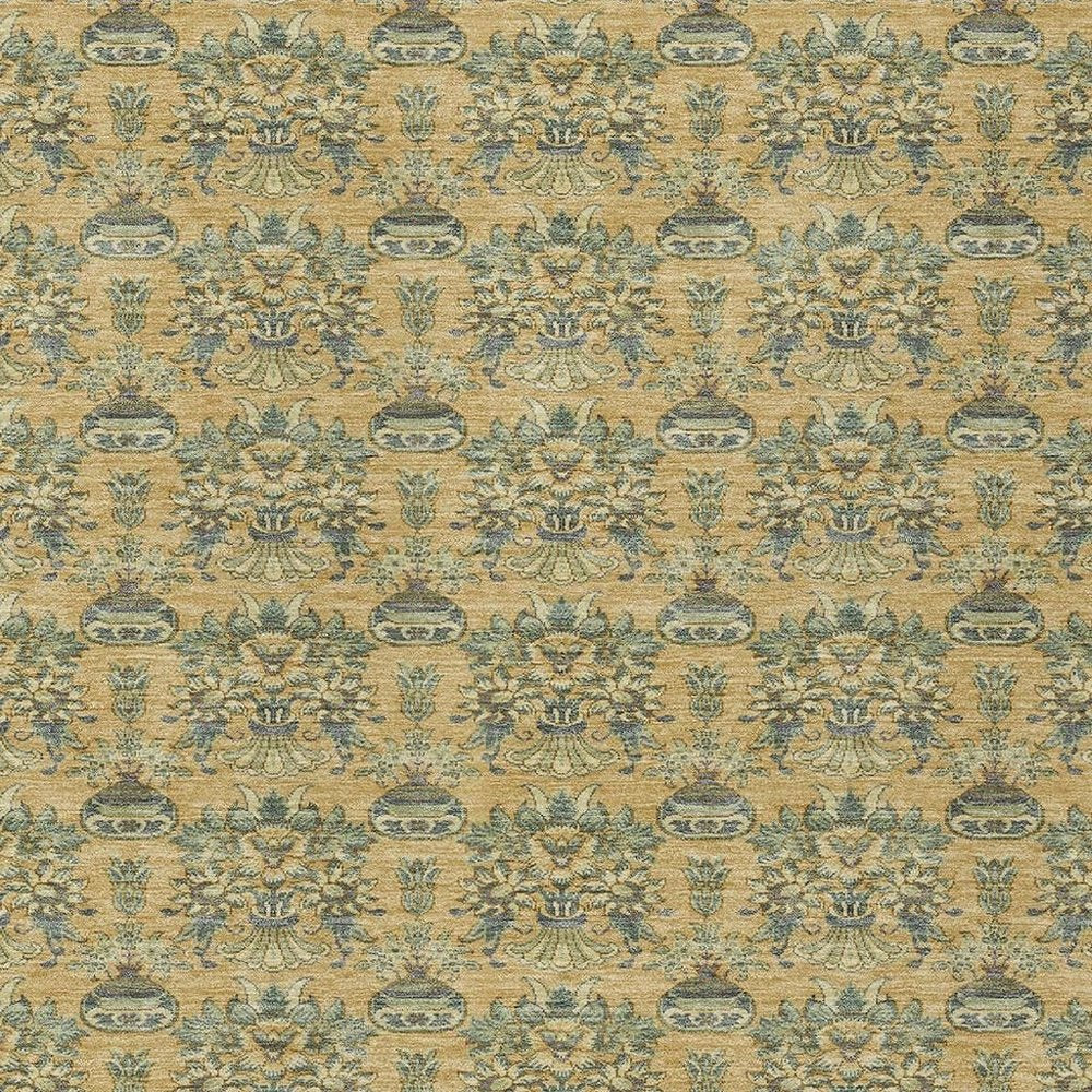 10' X 14' Gold And Silver Floral Washable Indoor Outdoor Area Rug HomeRoots