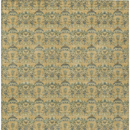 10' X 14' Gold And Silver Floral Washable Indoor Outdoor Area Rug HomeRoots