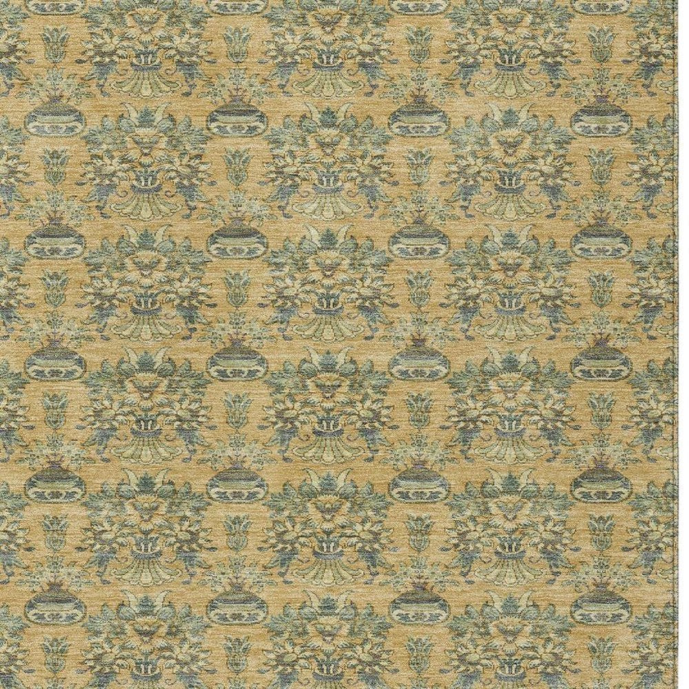 10' X 14' Gold And Silver Floral Washable Indoor Outdoor Area Rug — view 8