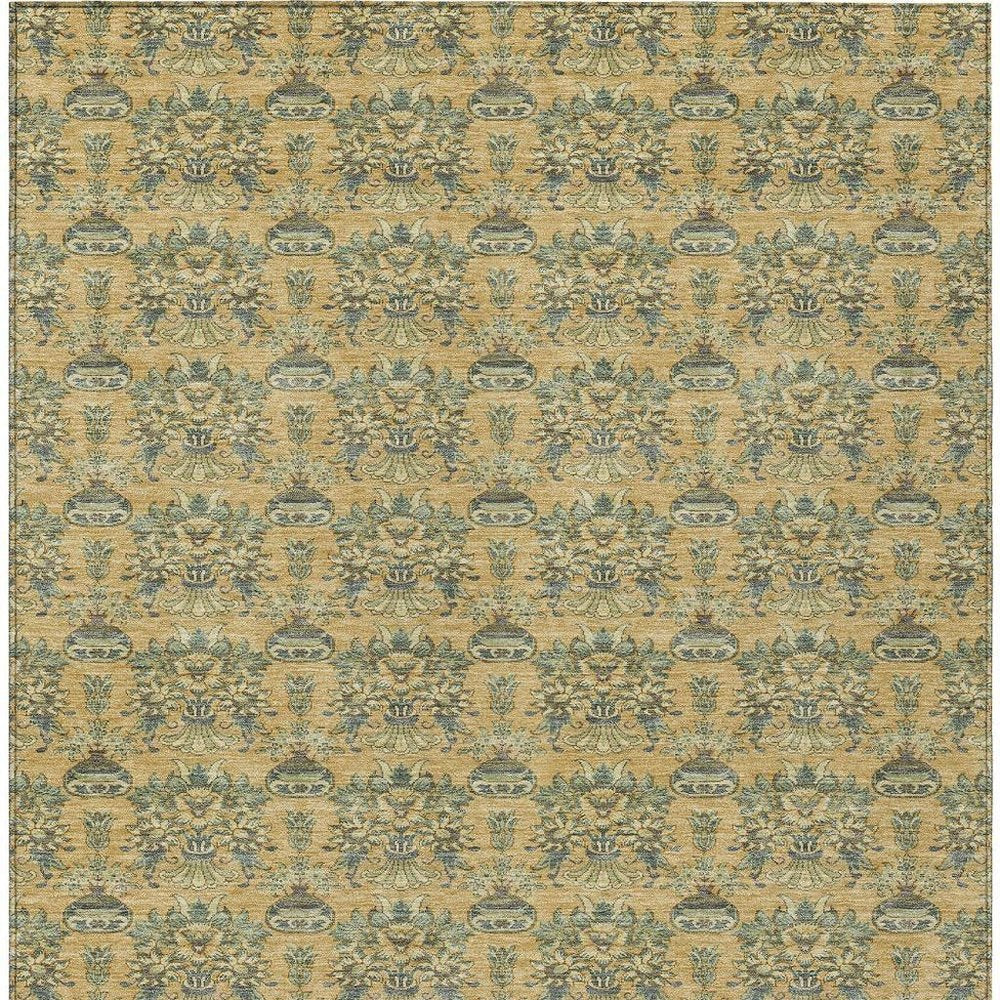 10' X 14' Gold And Silver Floral Washable Indoor Outdoor Area Rug HomeRoots