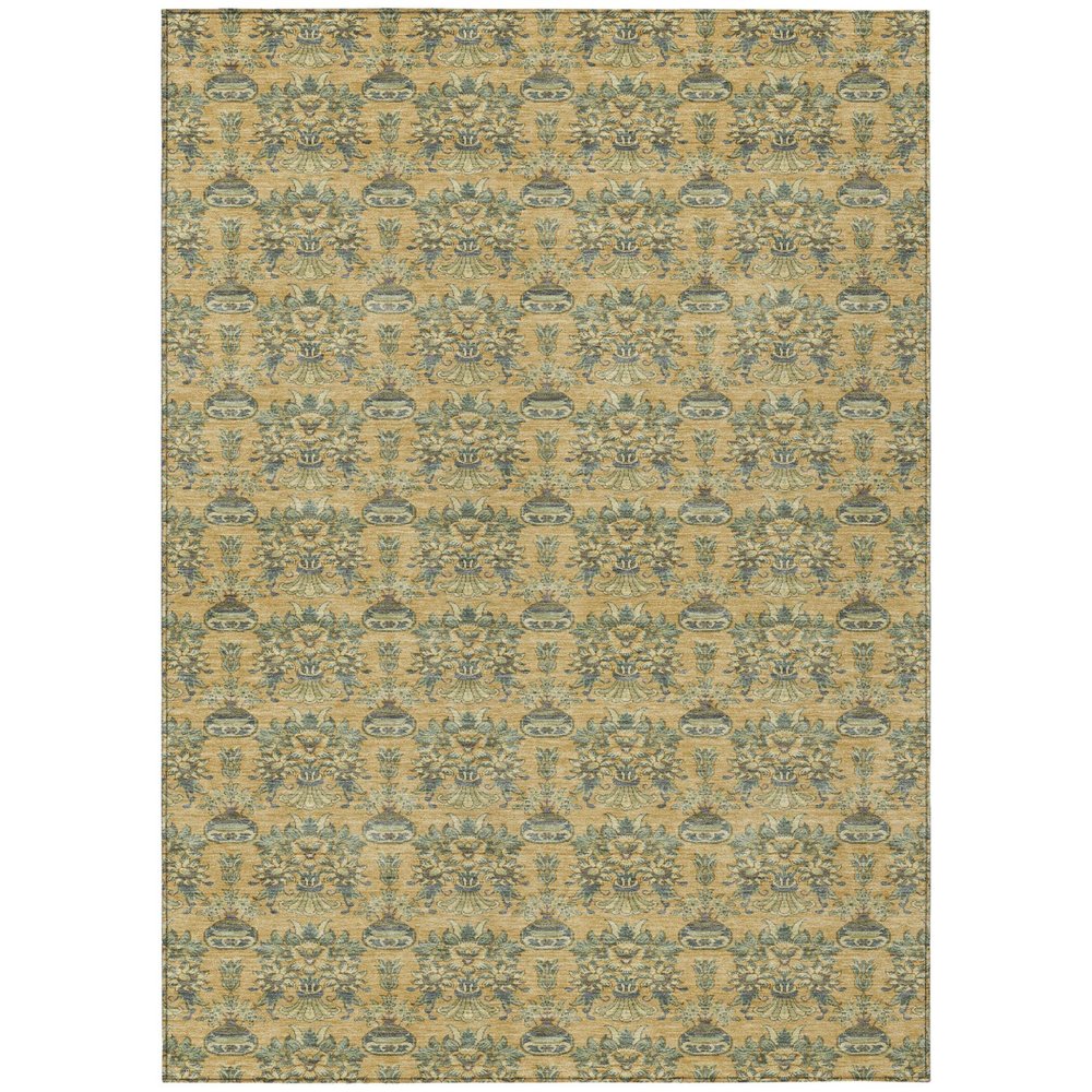 10' X 14' Gold And Silver Floral Washable Indoor Outdoor Area Rug HomeRoots
