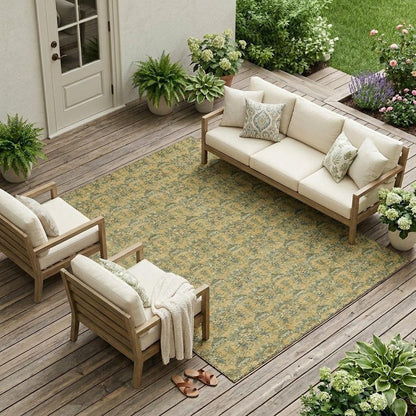 10' X 14' Gold And Silver Floral Washable Indoor Outdoor Area Rug HomeRoots