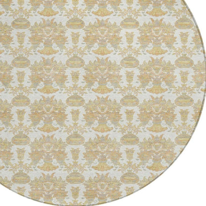 8' Ivory And Wheat Round Floral Washable Indoor Outdoor Area Rug HomeRoots