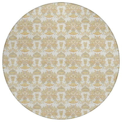 8' Ivory And Wheat Round Floral Washable Indoor Outdoor Area Rug HomeRoots