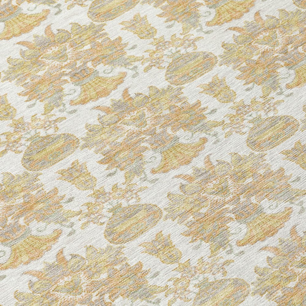 8' Ivory And Wheat Round Floral Washable Indoor Outdoor Area Rug — view 11