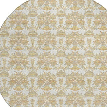 8' Ivory And Wheat Round Floral Washable Indoor Outdoor Area Rug HomeRoots