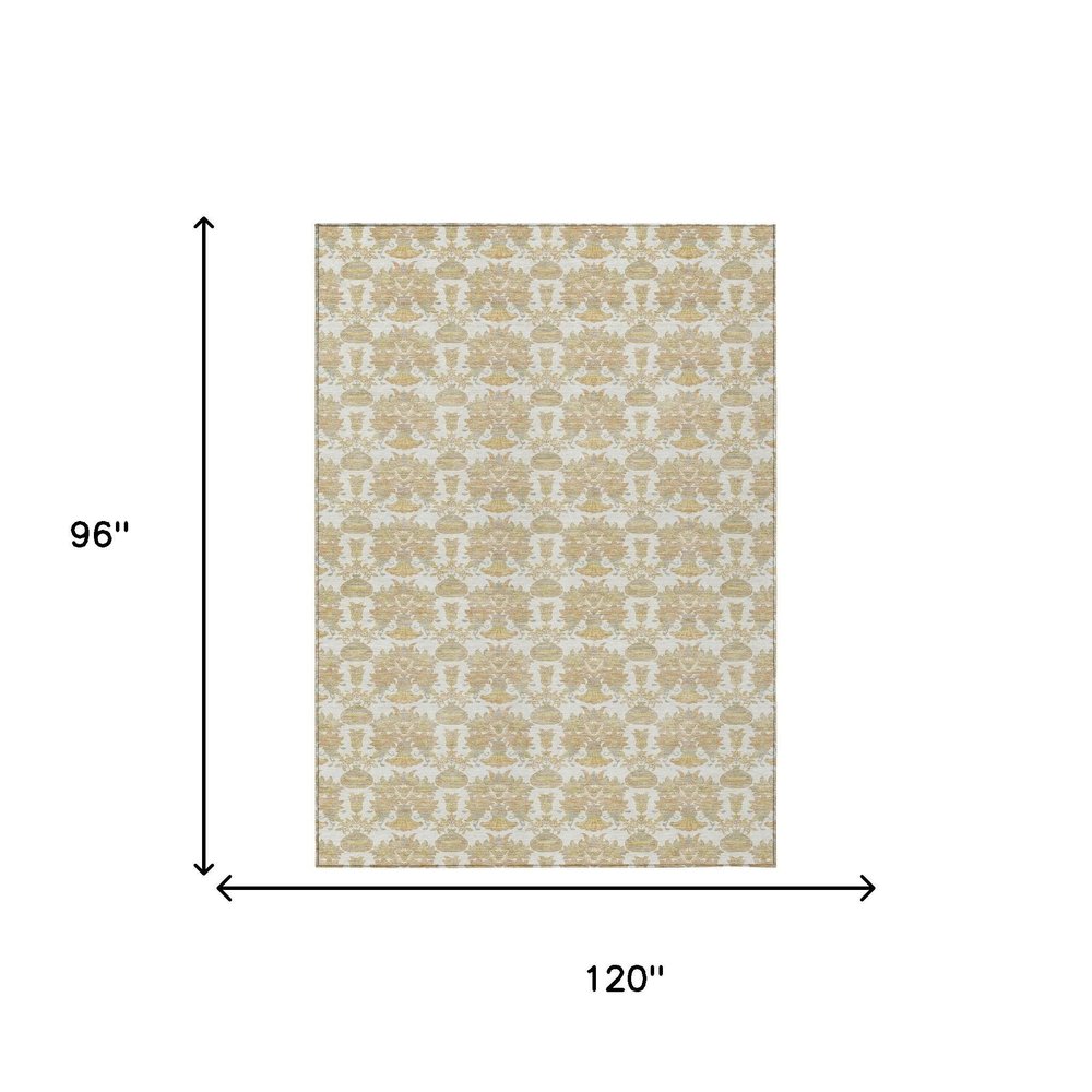8' X 10' Ivory And Wheat Floral Washable Indoor Outdoor Area Rug — view 6