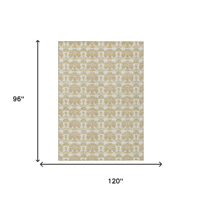 8' X 10' Ivory And Wheat Floral Washable Indoor Outdoor Area Rug HomeRoots