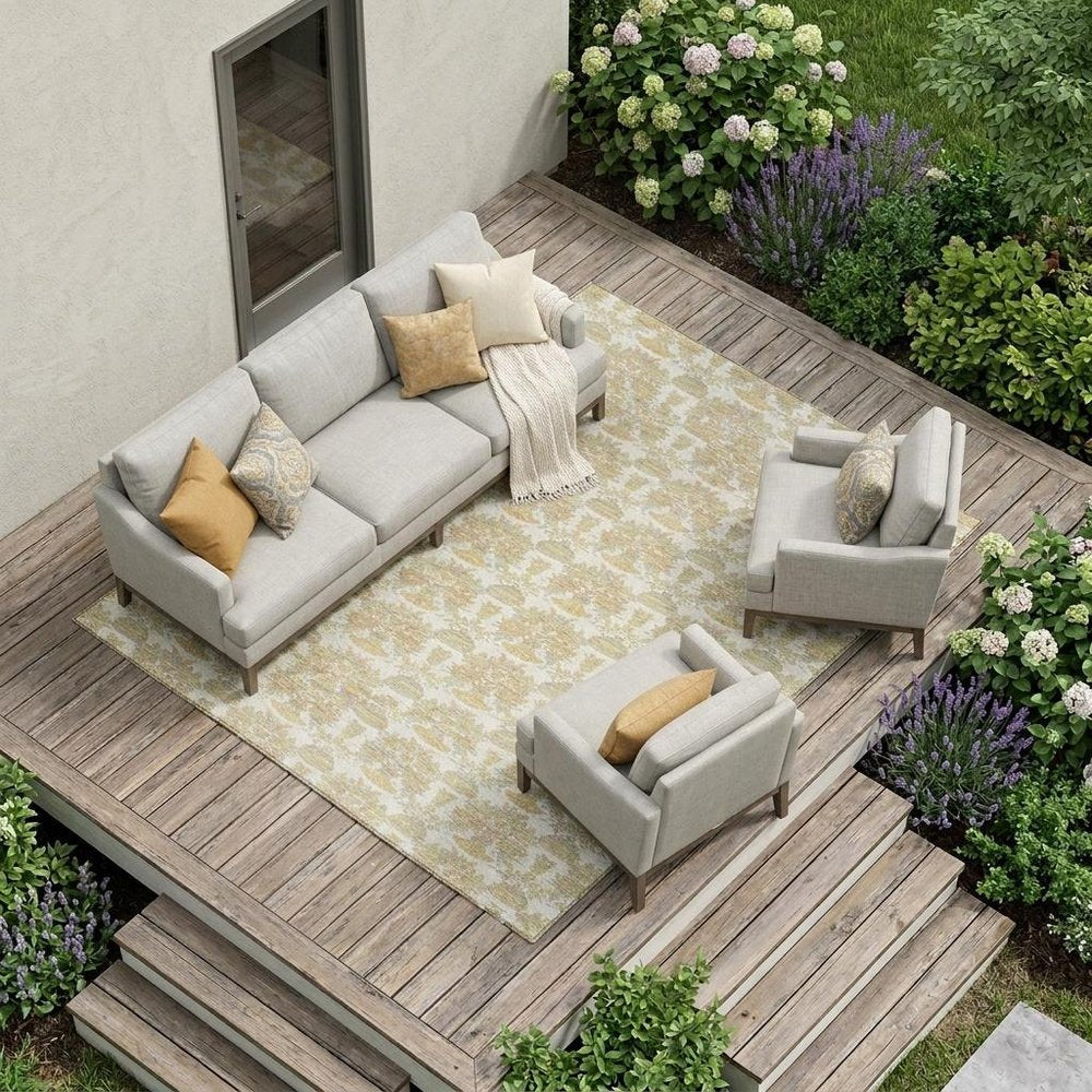 8' X 10' Ivory And Wheat Floral Washable Indoor Outdoor Area Rug HomeRoots
