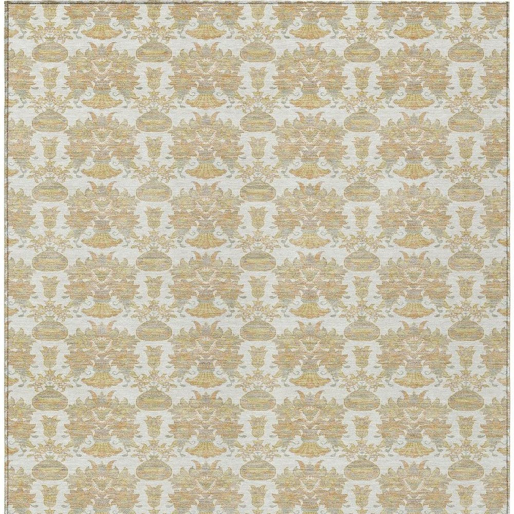 9' X 12' Ivory And Wheat Floral Washable Indoor Outdoor Area Rug HomeRoots