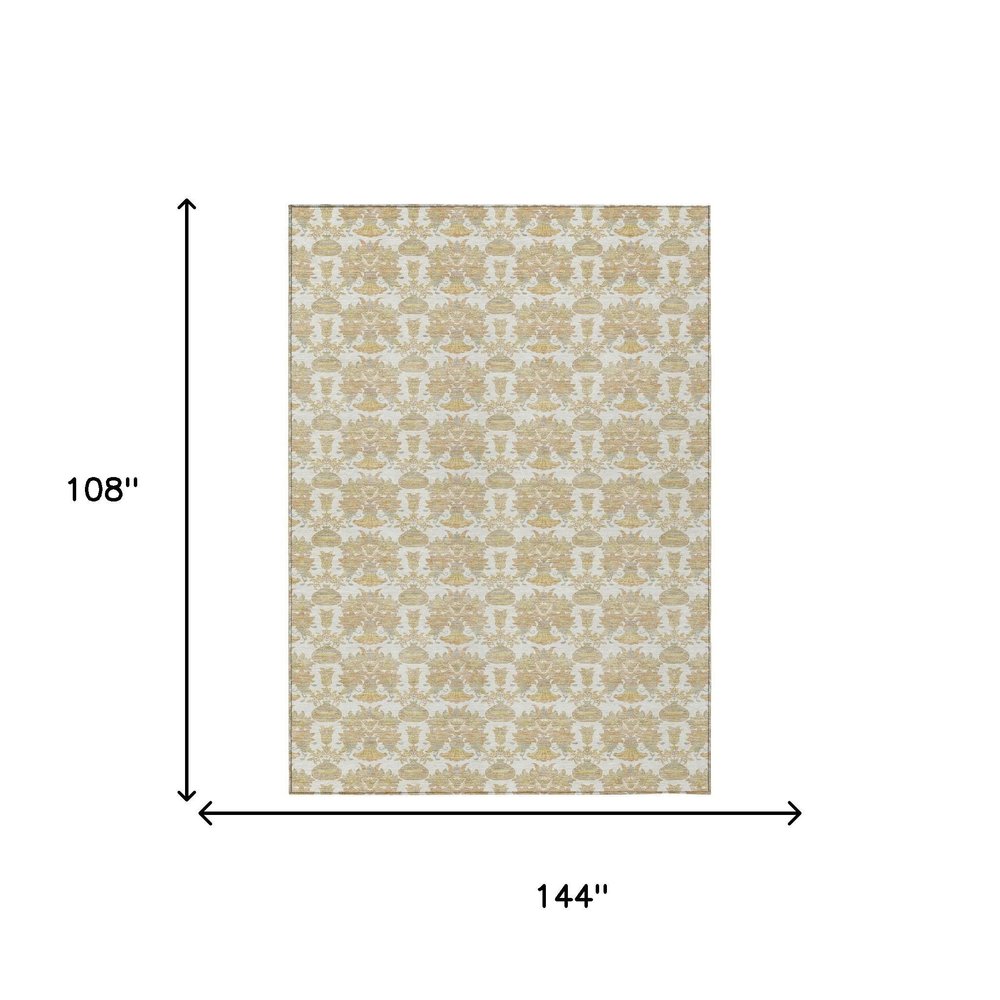 9' X 12' Ivory And Wheat Floral Washable Indoor Outdoor Area Rug HomeRoots