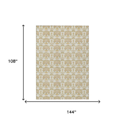 9' X 12' Ivory And Wheat Floral Washable Indoor Outdoor Area Rug HomeRoots
