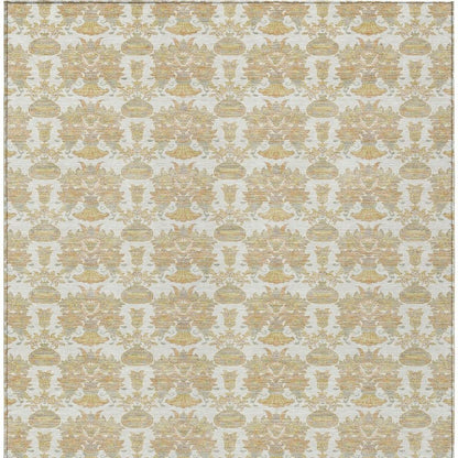 9' X 12' Ivory And Wheat Floral Washable Indoor Outdoor Area Rug HomeRoots