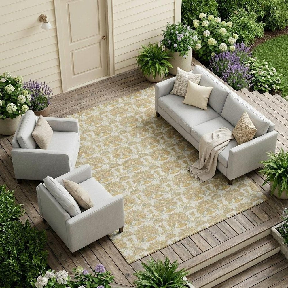 9' X 12' Ivory And Wheat Floral Washable Indoor Outdoor Area Rug HomeRoots