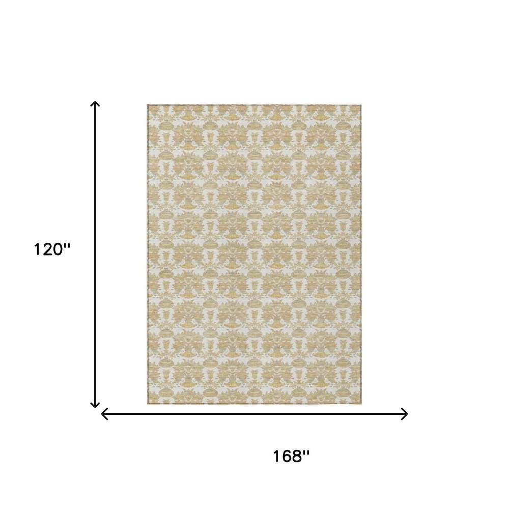 10' X 14' Ivory And Wheat Floral Washable Indoor Outdoor Area Rug HomeRoots