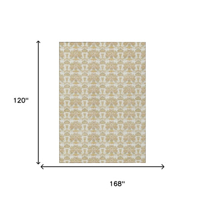10' X 14' Ivory And Wheat Floral Washable Indoor Outdoor Area Rug HomeRoots