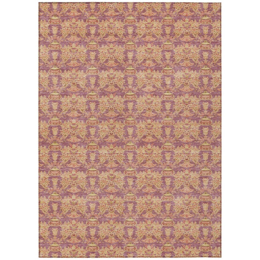 5' X 8' Mauve And Taupe Floral Washable Indoor Outdoor Area Rug